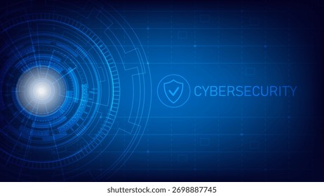 Fondo de ciberseguridad digital azul con diseño de interfaz futurista, Elementos de protección de red y elementos visuales de seguridad de datos. Ideal para presentaciones de TI, tecnología, ciberdefensa y seguridad en línea