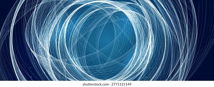 Blue Digital Data Flow Hurricane, Data Science Spiral Vortex Depth Tunnel, Big Data Swirl Neon Light. AI Digital Transformation Abstract Background. Tornado Storm Weather Wind. Vector Illustration