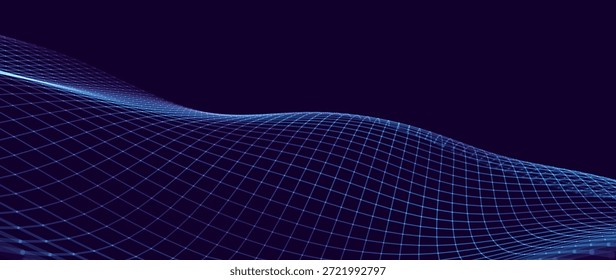 Blaues digitales verzerrtes Raster. Retrowave-Technologie, Wissenschaft, Spielhintergrund. Drahtgitter mit Leuchten Banner, Wallpaper, Print. Vektorgrafik.