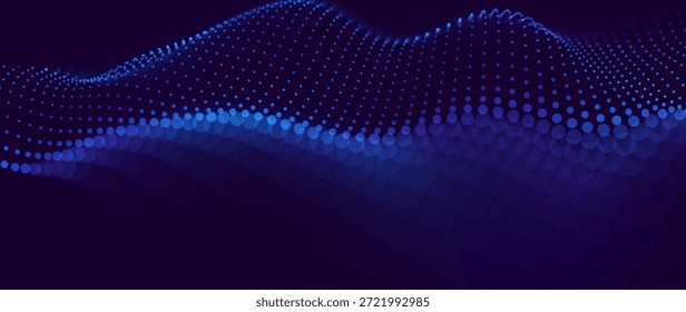 Blaues digitales verzerrtes Raster. Retrowave-Technologie, Wissenschaft, Spielhintergrund. Drahtgitter mit Leuchten Banner, Wallpaper, Print. Vektorgrafik.