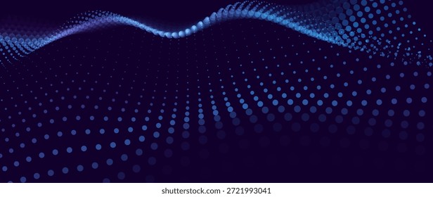 Blaues digitales verzerrtes Raster. Retrowave-Technologie, Wissenschaft, Spielhintergrund. Drahtgitter mit Leuchten Banner, Wallpaper, Print. Vektorgrafik.