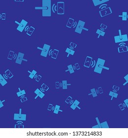 Blue Digital door lock with wireless technology for unlock icon isolated seamless pattern on blue background. Door handle sign. Security smart home of concept. Vector Illustration
