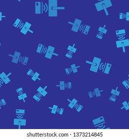 Blue Digital door lock with wireless technology for unlock icon isolated seamless pattern on blue background. Door handle sign. Security smart home of concept. Vector Illustration
