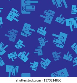 Blue Digital door lock with wireless technology for unlock icon isolated seamless pattern on blue background. Door handle sign. Security smart home of concept. Vector Illustration