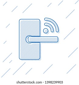 Blue Digital door lock with wireless technology for unlock line icon isolated on white background. Door handle sign. Security smart home of concept. Vector Illustration