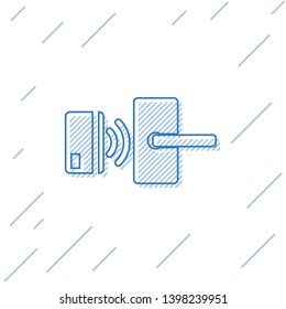 Blue Digital door lock with wireless technology for unlock line icon isolated on white background. Door handle sign. Security smart home of concept. Vector Illustration