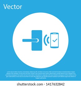 Blue Digital door lock with wireless technology for unlock icon isolated on blue background. Door handle sign. Security smart home of concept. White circle button. Vector Illustration