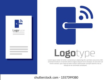 Blue Digital door lock with wireless technology for unlock icon isolated on white background. Door handle sign. Security smart home. Logo design template element. Vector Illustration