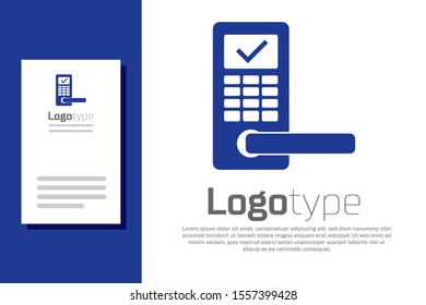 Blue Digital door lock with wireless technology for unlock icon isolated on white background. Door handle sign. Security smart home. Logo design template element. Vector Illustration