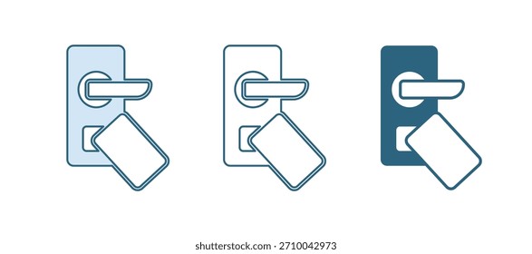 Blue Digital door lock with wireless technology for unlock icon isolated on white background. Door handle sign. Security smart home.  Vector