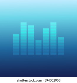 Blue digital equalizer. Music icon on blue background.. Vector illustration.