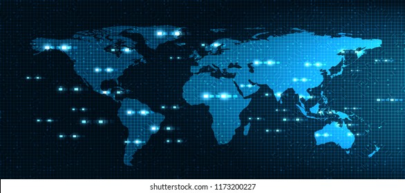 Blue Digital Global Network System Technology Background,Connection and Communication Concept design,Vector illustration.