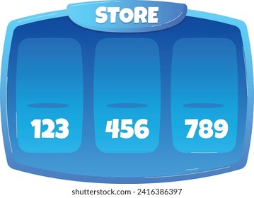 Blue digital lottery ball with numbers 123, 456, 789. Store sign on a lucky draw or bingo sphere. Game, fortune, and win concept vector illustration.