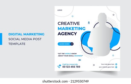 Blue Digital Marketing Social Media Post Or Corporate Marketing Agency Promotional Post Design With Abstract Elements