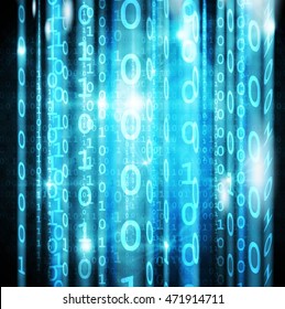 Blue digital matrix on screen