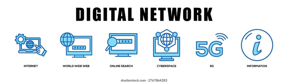 blue - Digital Network web banner icon vector illustration concept