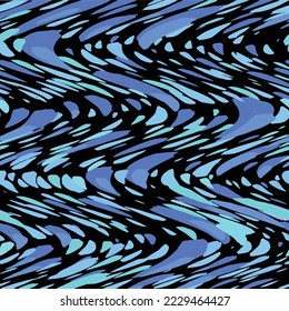 Blue digital oil paint with swirling motion decoration effect on black background. Wavy isolated vector wallpaper for greeting card, video game background, presentation wallpaper, social media post.