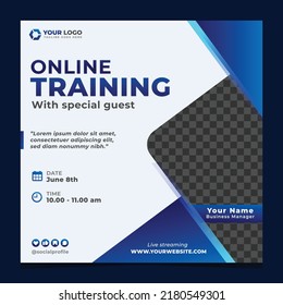 Blue digital online marketing business social media post template