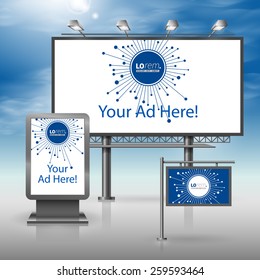 Blue Digital Outdoor Advertising Design For Corporate Identity With Optical Fiber Elements. Stationery Set