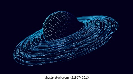 Blue Digital Planet Hologram HUD with Rings. Particles Hi-Tech Globe Design. Futuristic Sci-Fi Hologram Element. Vector Illustration.