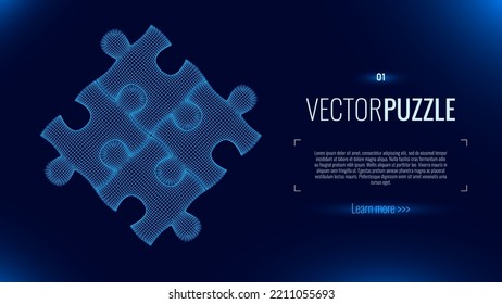 Blue Digital Puzzle. Business Strategy, Success Solution, Jigsaw Puzzle Games Symbol. Solution Idea Metaphor. Creative Idea, Teamwork, Connection, Hi Tech Startup Concept. Vector Illustration.