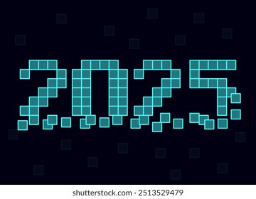 blue digital square design of 2025 , 2025 number typography for happy new year 2025 template , isolated in dark color 