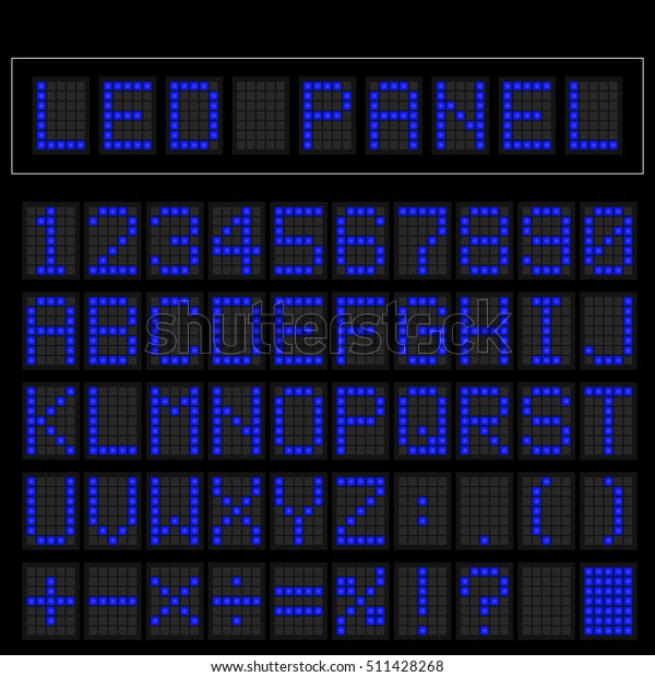 Blue\
digital square led font display with sample\
panel