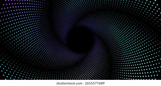 Blue digital technology banner gradient web background. Blue and white abstract wavy lines frame and halftone circles with glowing geometric diagonal patterns.