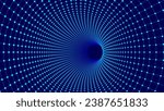 Blue Digital Tunnel or Wormhole. Wireframe Abstract Mesh with Hole. 3D Tunnel Grid Mesh. Blue Hi Tech Texture. Technology or Science Vector Illustration.