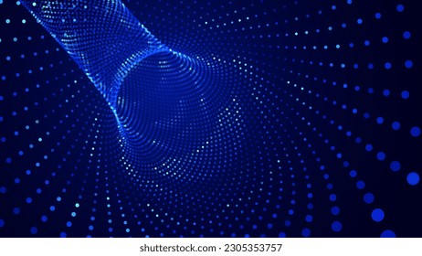 Túnel digital azul o Wormhole. Malla abstracta con tallo de alambre. Malla de la rejilla del túnel 3D. Blue Hi Tech Texture. Ilustración de vectores de tecnología o ciencia.