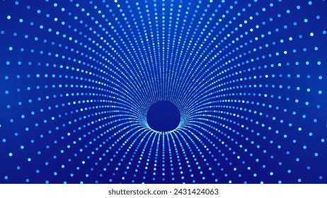 Blue Digital Tunnel or Wormhole. Wireframe Abstract Mesh with Hole. 3D Tunnel Grid Mesh. Blue Hi Tech Texture. Technology or Science Vector Illustration.