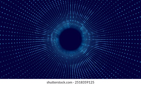 Blue Digital Tunnel or Wormhole. Wireframe Abstract Mesh with Hole. 3D Tunnel Grid Mesh. Blue Hi Tech Texture. Technology or Science Vector Illustration.