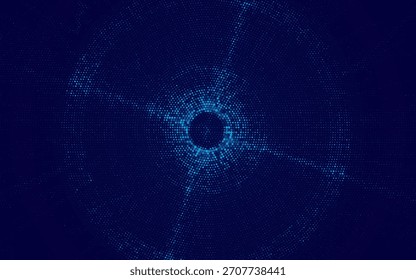 Túnel digital azul o agujero de gusano. Malla Abstractas de alambre con agujero. Malla de rejilla de túnel 3D. Textura azul Hi Tech. Ilustración vectorial de Tecnología o Ciencia.

