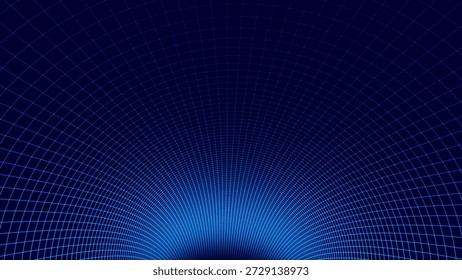 Túnel digital azul o agujero de gusano. Malla Abstractas de alambre con agujero. Malla de rejilla de túnel 3D dentro del tubo. Textura azul Hi Tech. Ilustración vectorial de Tecnología o Ciencia.