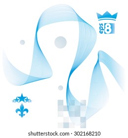 Blue dimensional motif elegant flowing curves, light background in motion with five stars emblem, eps8 design backdrop.