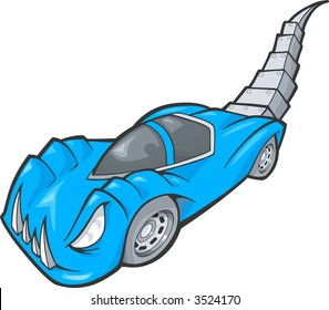 Blue Dino Car Vector Illustration