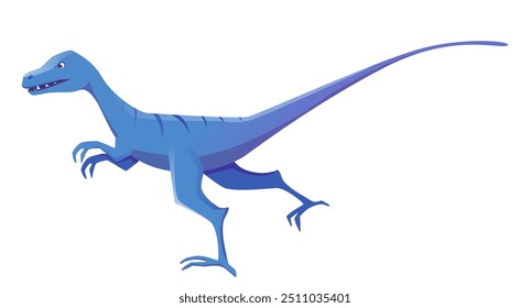 blue dinosaur a flat vector illustration showing a velociraptor with distinct blue and dark blue colors the dinosaur is depicted in a running stance with sharp claws and a long tail