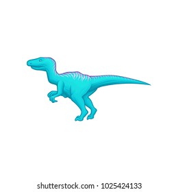 Blue dinosaur with long tail, short fore and long hind limbs. Giant prehistoric reptile. Animal of Jurassic period. Flat vector design for video game or book