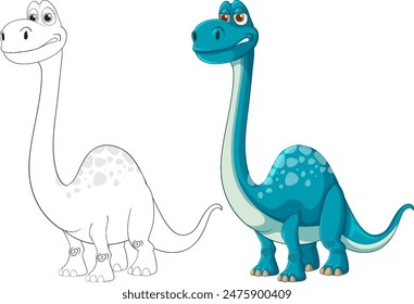 A blue dinosaur next to its outline version