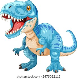 A blue dinosaur roaring with open mouth