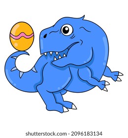 blue dinosaur t rex is taking care of its eggs, vector illustration art. doodle icon image kawaii.