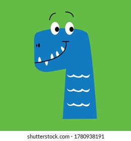 Blue dinosaur. Vector art illustration of modern kids