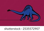 A blue dinosaur is walking on a red background. The dinosaur is the main focus of the image, and the red background adds a sense of contrast and drama to the scene