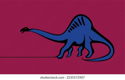 A blue dinosaur is walking on a red background. The dinosaur is the main focus of the image, and the red background adds a sense of contrast and drama to the scene