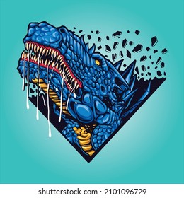 Blue dinosaurs t-rex head Vector illustrations for your work Logo, mascot merchandise t-shirt, stickers and Label designs, poster, greeting cards advertising business company or brands.