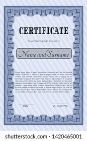 Blue Diploma. Artistry design. With linear background. Customizable, Easy to edit and change colors. 