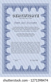 Blue Diploma. Artistry design. Printer friendly. Vector illustration. 
