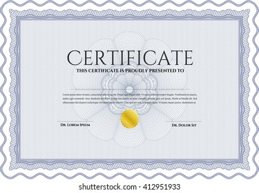 Blue Diploma. With background. Excellent design. Border, frame. 