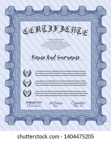 Blue Diploma. With background. Modern design. Vector illustration. 