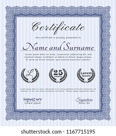 Blue Diploma. With background. Vector illustration. Elegant design. 